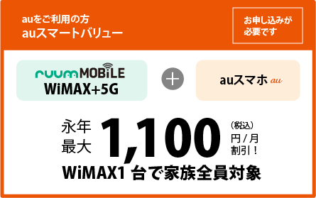 auスマートバリュー永年最大1,100円/月割引